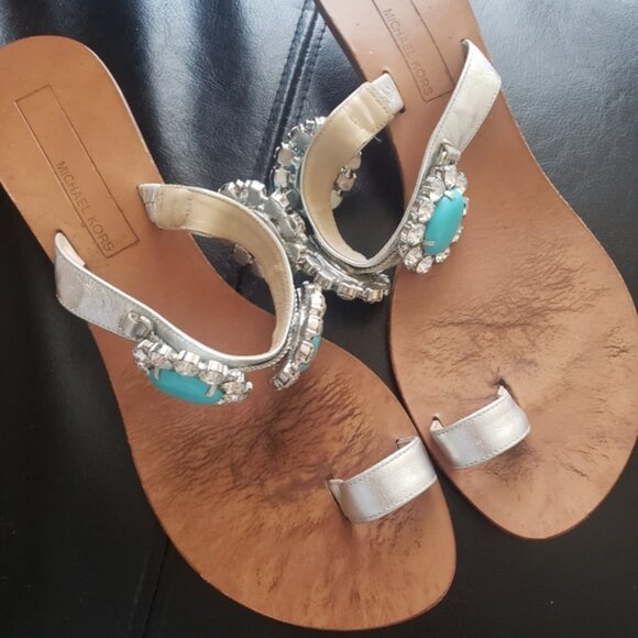 Mi hael Kors Elegant Turquoise and Silver Womens Sandals - Picture 2 of 10